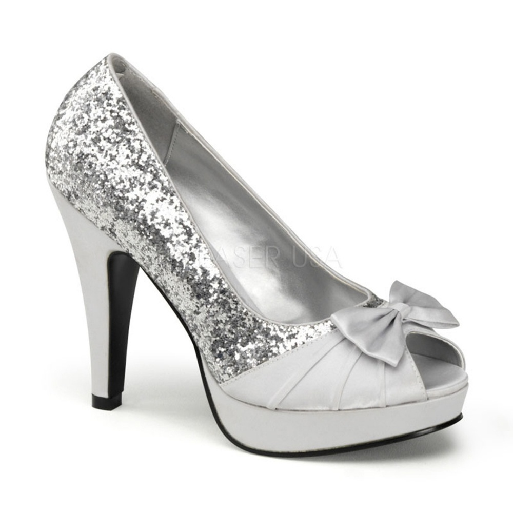 Glitter Pin Up Bow Peep Toe High Heel Shoes